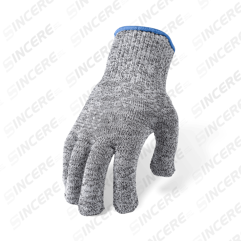 Schnittfeste Strickhandschuhe ANSI A5 HPPE der Stärke 10 — unbeschichtetes Futter für maximale Atmungsaktivität