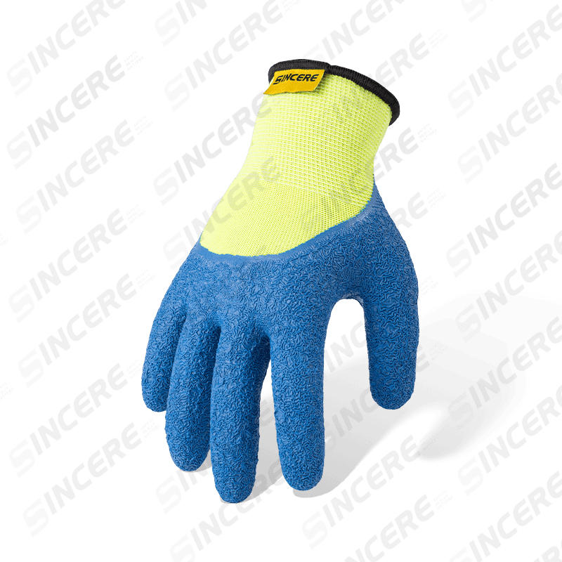 13 Gauge Polyester Latex Crinkle 3/4 getauchte Arbeitshandschuhe — Hi-Vis Gelb