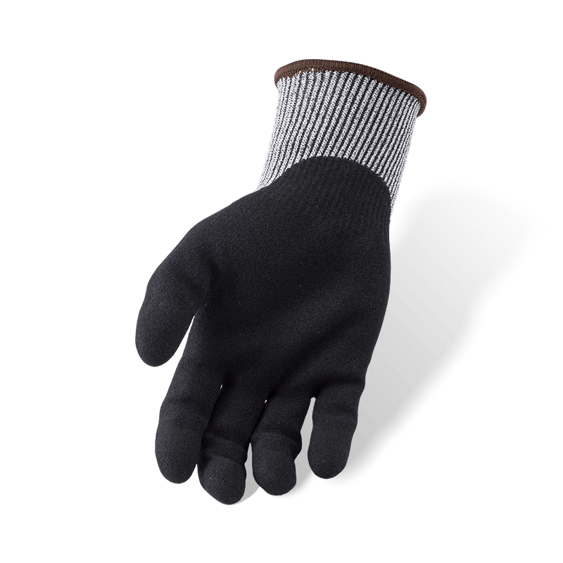 Schnittfeste Handschuhe der Stärke 13 ANSI A4 mit schwarzer Nitril-Sandpalmenbeschichtung Schnittfeste Handschuhe der Stärke 13 ANSI A4 mit schwarzer Nitril-Sandpalmenbeschichtung
