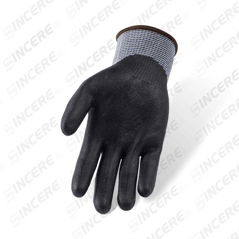 Schnittfeste Handschuhe der Stärke 13 ANSI A6 mit schwarzer Nitril-Mikroschaum-Handflächenbeschichtung Schnittfeste Handschuhe der Stärke 13 ANSI A6 mit schwarzer Nitril-Mikroschaum-Handflächenbeschichtung