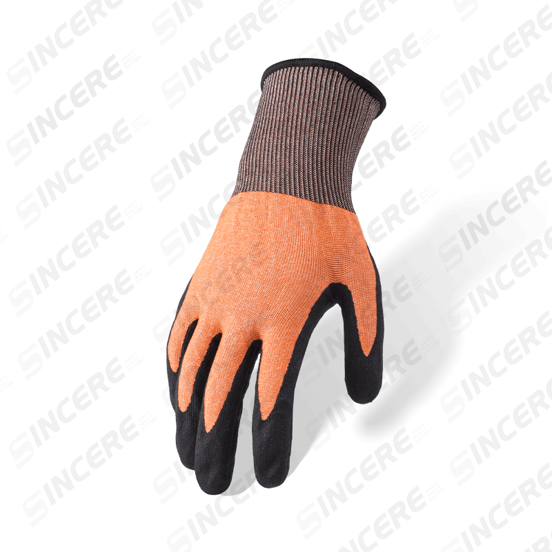 Schnittfeste Handschuhe der Stärke 21 ANSI A4 mit schwarzer Nitril-Sandpalmenbeschichtung — ultra-exteröse Feinstärke