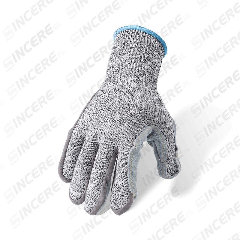 Schnittfeste Handschuhe der Stärke 13 ANSI A6 mit durchgehender Konstruktion aus Rindsleder mit Handflächennähten