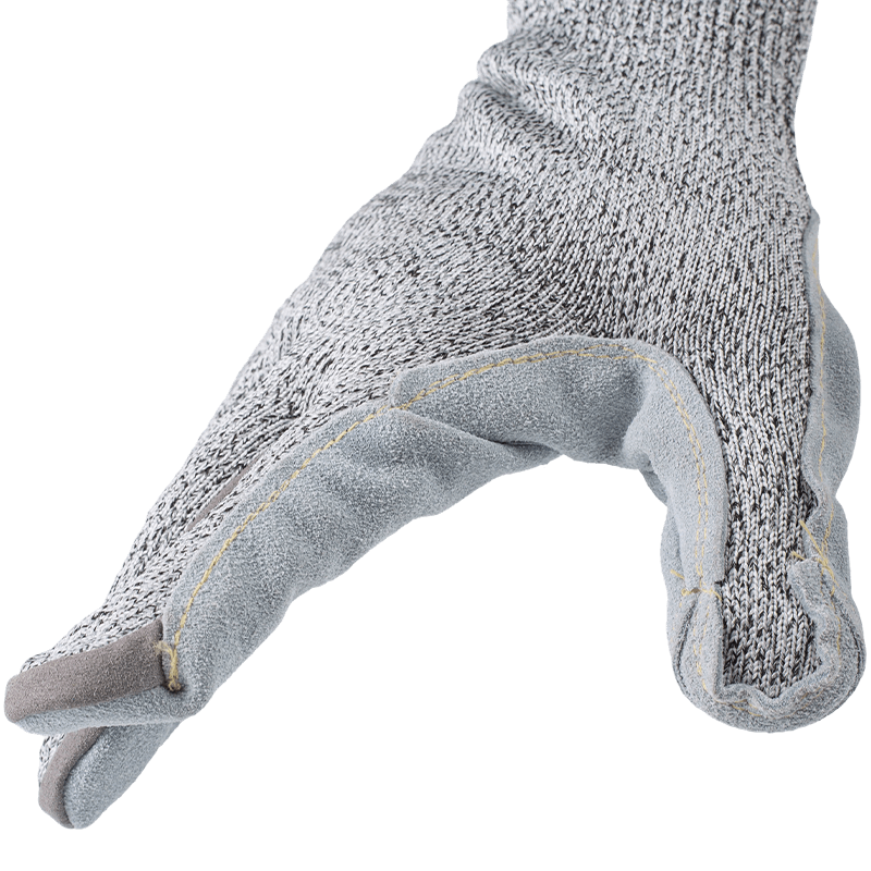 Schnittfeste Handschuhe der Stärke 13 ANSI A6 mit durchgehender Konstruktion aus Rindsleder mit Handflächennähten Schnittfeste Handschuhe der Stärke 13 ANSI A6 mit durchgehender Konstruktion aus Rindsleder mit Handflächennähten