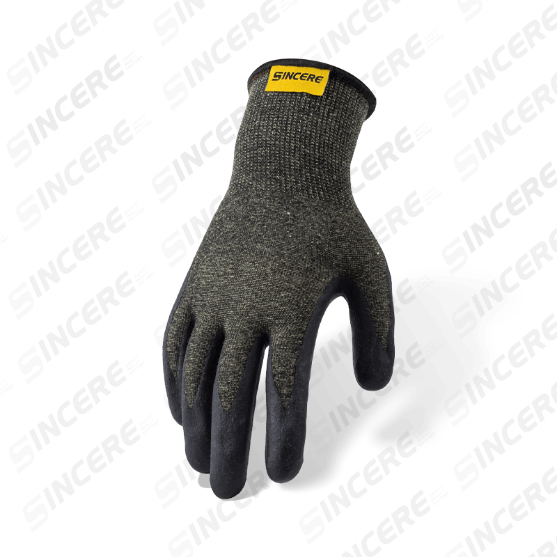 Schnittfeste Handschuhe Aramid ANSI A4 im Kaliber 13 mit schwarzer Neoprenhandfläche — Hitze- und Lichtbogenbeständigkeit