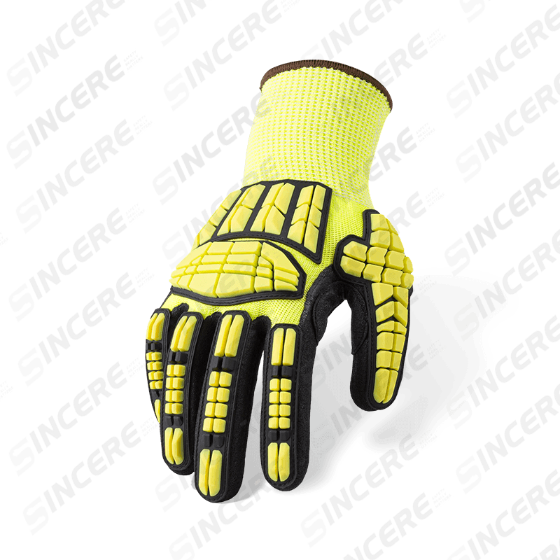 Schnittfeste Handschuhe der Stärke 13 ANSI A4 mit TPR-Schlagschutz und vibrationsdämpfender Handfläche — Nitril Sandy Grip