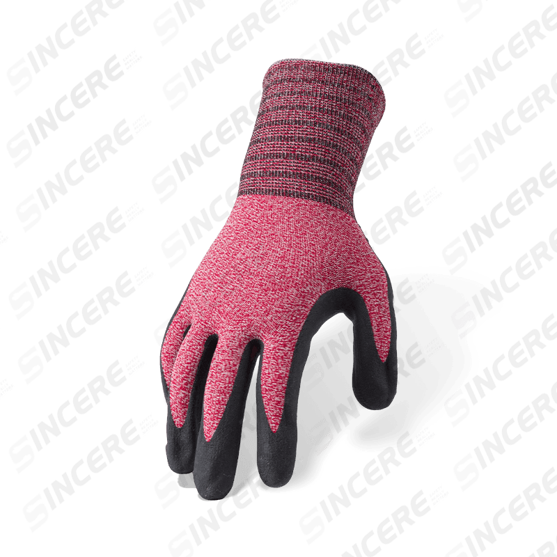 15 Gauge Nylon-Spandex-Handschuhe mit schwarzer Nitril-Mikroschaum-Handfläche und Nitril-gepunktetem Anti-Rutsch-Griff