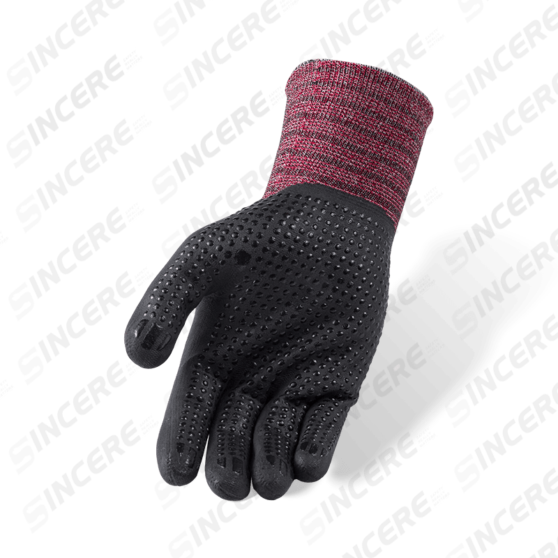15 Gauge Nylon-Spandex-Handschuhe mit schwarzer Nitril-Mikroschaum-Handfläche und Nitril-gepunktetem Anti-Rutsch-Griff