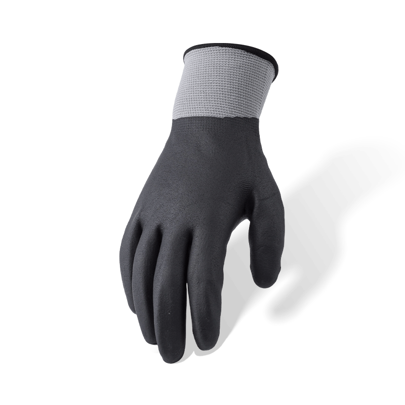 Vollständig beschichtete schwarze Nitril-Mikroschaumhandschuhe aus Polyester der Stärke 15 — wasserdicht und ölbeständig Vollständig beschichtete schwarze Nitril-Mikroschaumhandschuhe aus Polyester der Stärke 15 — wasserdicht und ölbeständig
