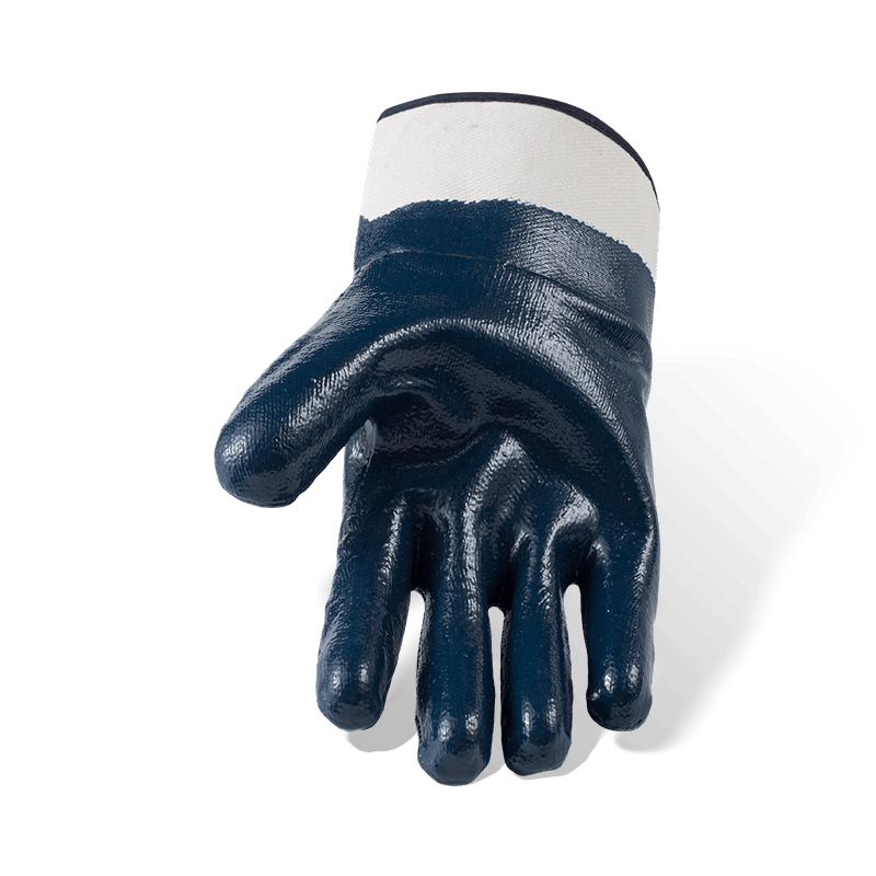 7 Gauge Baumwollfleece gefütterte, vollständig beschichtete Arbeitshandschuhe aus blauem Nitril — glatt, wasserdicht, öl- und chemikalienbeständig 7 Gauge Baumwollfleece gefütterte, vollständig beschichtete Arbeitshandschuhe aus blauem Nitril — glatt, wasserdicht, öl- und chemikalienbeständig
