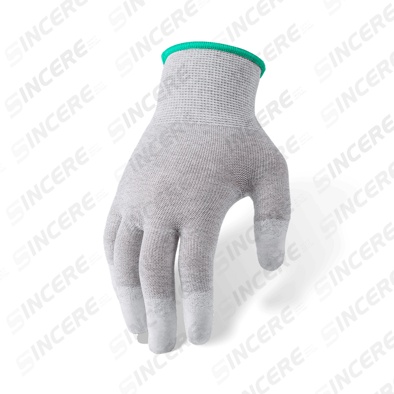 13 Gauge Carbonfaser-Futterhandschuhe mit weißer PU-Finger-Dip-Beschichtung — Präzision und ESD-sicher