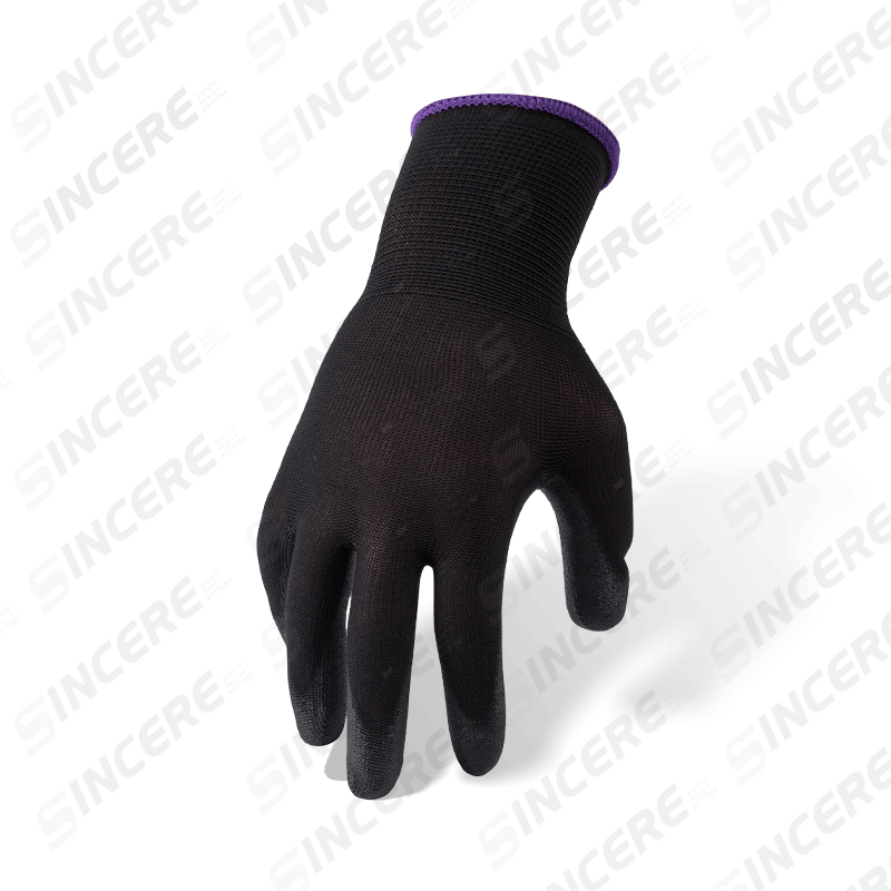 Schwarze Nylonhandschuhe der Stärke 13 mit schwarzer PU-Handflächenbeschichtung — langlebige Allzweck-Arbeitshandschuhe Schwarze Nylonhandschuhe der Stärke 13 mit schwarzer PU-Handflächenbeschichtung — langlebige Allzweck-Arbeitshandschuhe