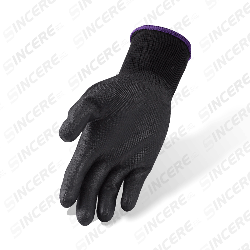 Schwarze Nylonhandschuhe der Stärke 13 mit schwarzer PU-Handflächenbeschichtung — langlebige Allzweck-Arbeitshandschuhe Schwarze Nylonhandschuhe der Stärke 13 mit schwarzer PU-Handflächenbeschichtung — langlebige Allzweck-Arbeitshandschuhe