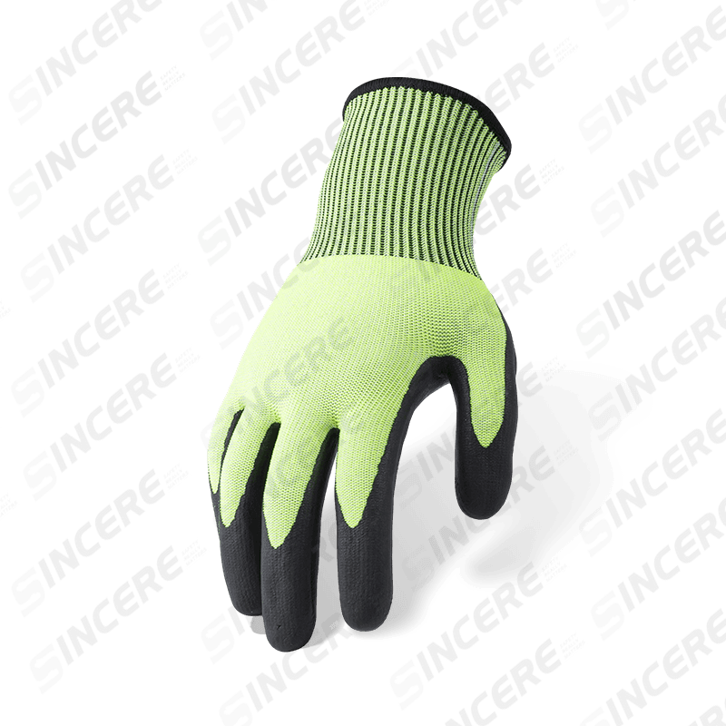 Schnittfeste Handschuhe der Stärke 18 ANSI A5 mit schwarzer Nitril-Mikroschaum-Handfläche — Feinspurige Geschicklichkeit Schnittfeste Handschuhe der Stärke 18 ANSI A5 mit schwarzer Nitril-Mikroschaum-Handfläche — Feinspurige Geschicklichkeit