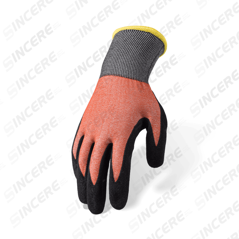 Schnittfeste Handschuhe der Stärke 21 ANSI A5 mit schwarzer Nitril-Sandpalme — ultrafeiner, hochdichter Schnittschutz Schnittfeste Handschuhe der Stärke 21 ANSI A5 mit schwarzer Nitril-Sandpalme — ultrafeiner, hochdichter Schnittschutz