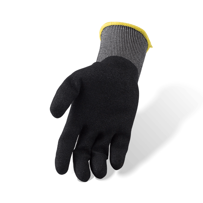Schnittfeste Handschuhe der Stärke 21 ANSI A5 mit schwarzer Nitril-Sandpalme — ultrafeiner, hochdichter Schnittschutz Schnittfeste Handschuhe der Stärke 21 ANSI A5 mit schwarzer Nitril-Sandpalme — ultrafeiner, hochdichter Schnittschutz