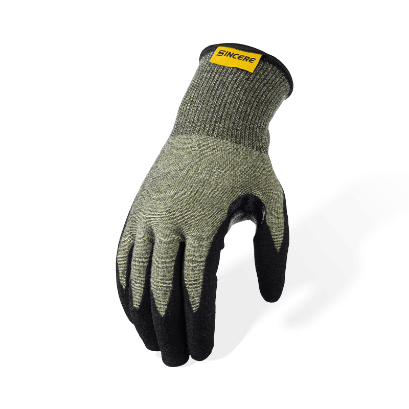 Schnittfeste Aramid ANSI A6-Handschuhe der Stärke 15 mit schwarzer Nitril-Sandhandfläche und verstärktem Daumen-Schritt Schnittfeste Aramid ANSI A6-Handschuhe der Stärke 15 mit schwarzer Nitril-Sandhandfläche und verstärktem Daumen-Schritt