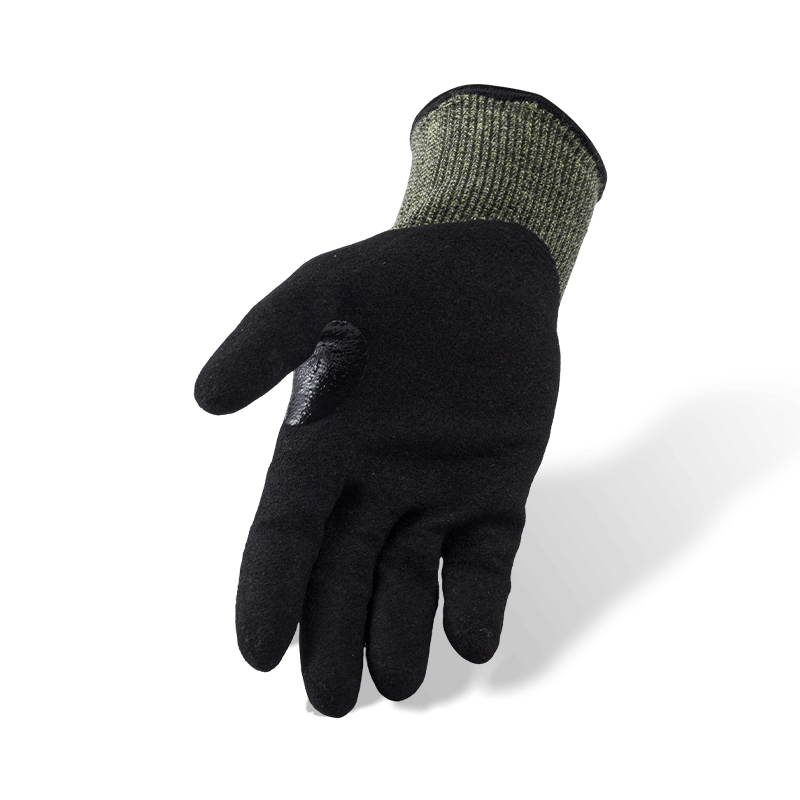 Schnittfeste Aramid ANSI A6-Handschuhe der Stärke 15 mit schwarzer Nitril-Sandhandfläche und verstärktem Daumen-Schritt Schnittfeste Aramid ANSI A6-Handschuhe der Stärke 15 mit schwarzer Nitril-Sandhandfläche und verstärktem Daumen-Schritt