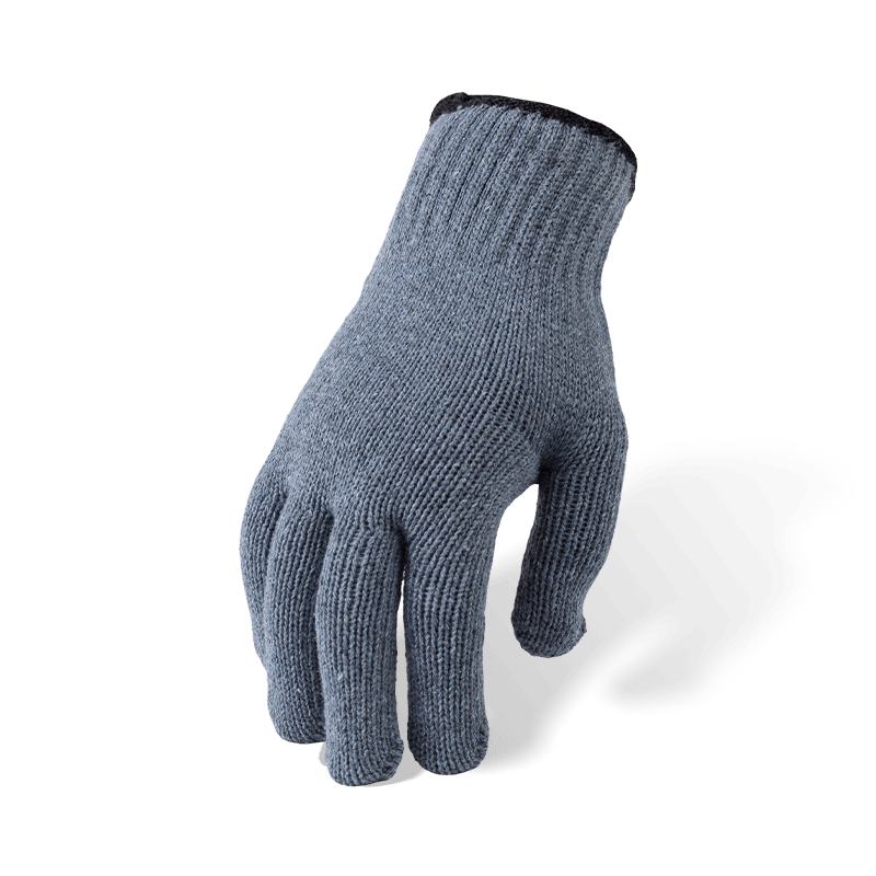 Graue Polyester-Strickhandschuhe der Stärke 10 mit gepunkteter PVC-Handfläche — Sparsame Allzweck-Griffhandschuhe