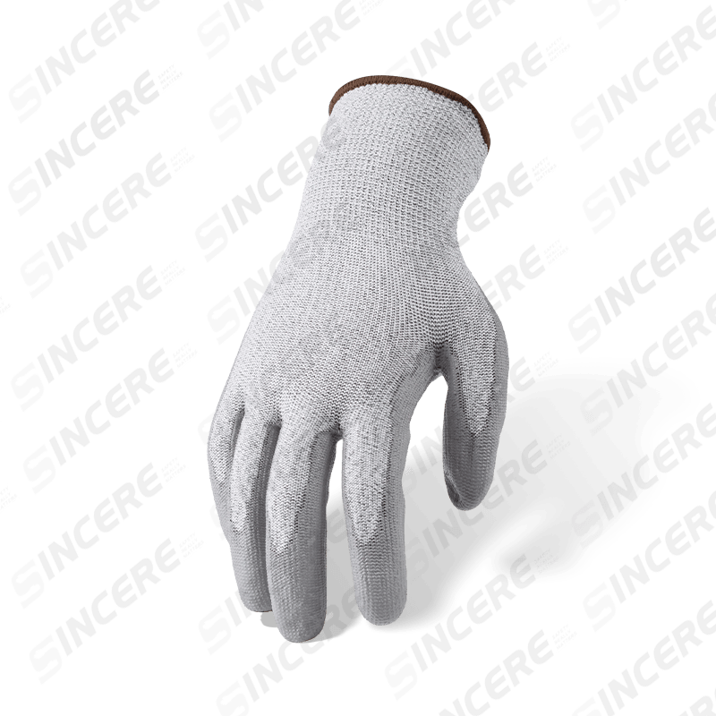Schnittfeste Handschuhe der Stärke 13 ANSI A4 mit grauer PU-Handflächenbeschichtung — Mittelhoher Schnittschutz mit präzisem Griff