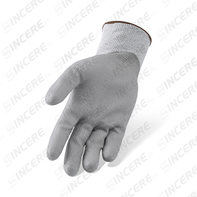 Schnittfeste Handschuhe der Stärke 13 ANSI A4 mit grauer PU-Handflächenbeschichtung — Mittelhoher Schnittschutz mit präzisem Griff
