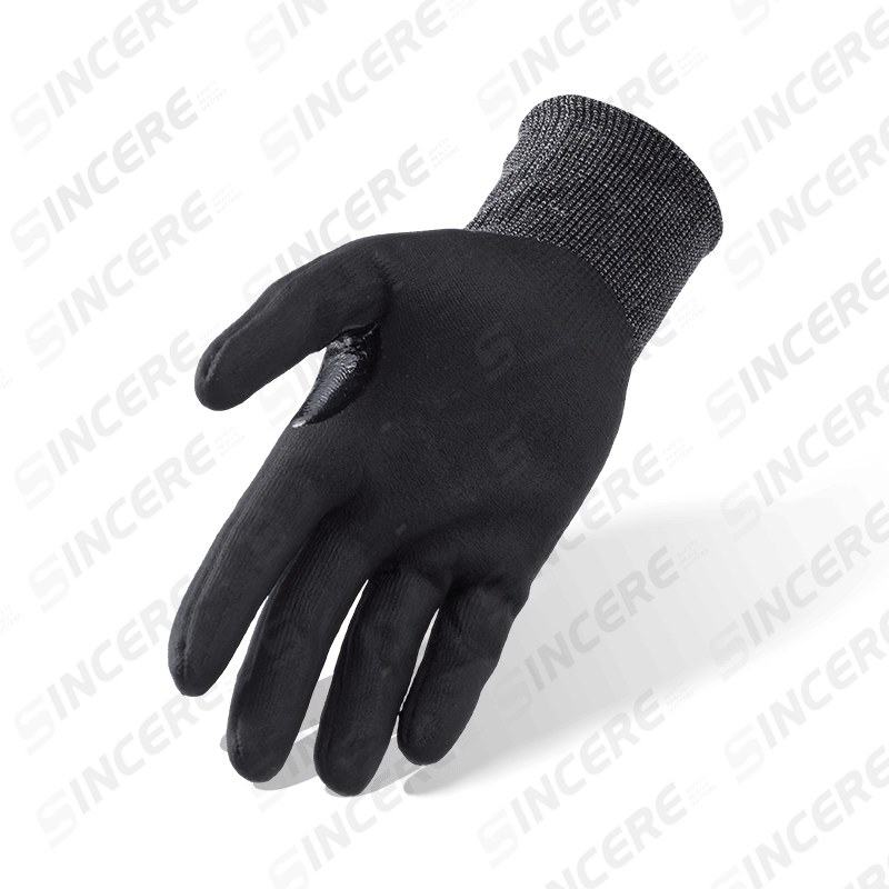 Schnittfeste Handschuhe der Stärke 18 ANSI A6 mit schwarzer Handfläche aus Nitril-Mikroschaum und verstärktem Daumen-Schritt — feiner, starker Schnittschutz Schnittfeste Handschuhe der Stärke 18 ANSI A6 mit schwarzer Handfläche aus Nitril-Mikroschaum und verstärktem Daumen-Schritt — feiner, starker Schnittschutz