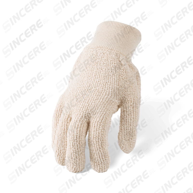 Hitzebeständige Handschuhe aus Frottee aus 100 % Baumwolle mit Baumwollstrickhandgelenk — Industrieller Wärmeschutz