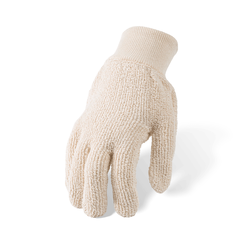 Hitzebeständige Handschuhe aus Frottee aus 100 % Baumwolle mit Baumwollstrickhandgelenk — Industrieller Wärmeschutz