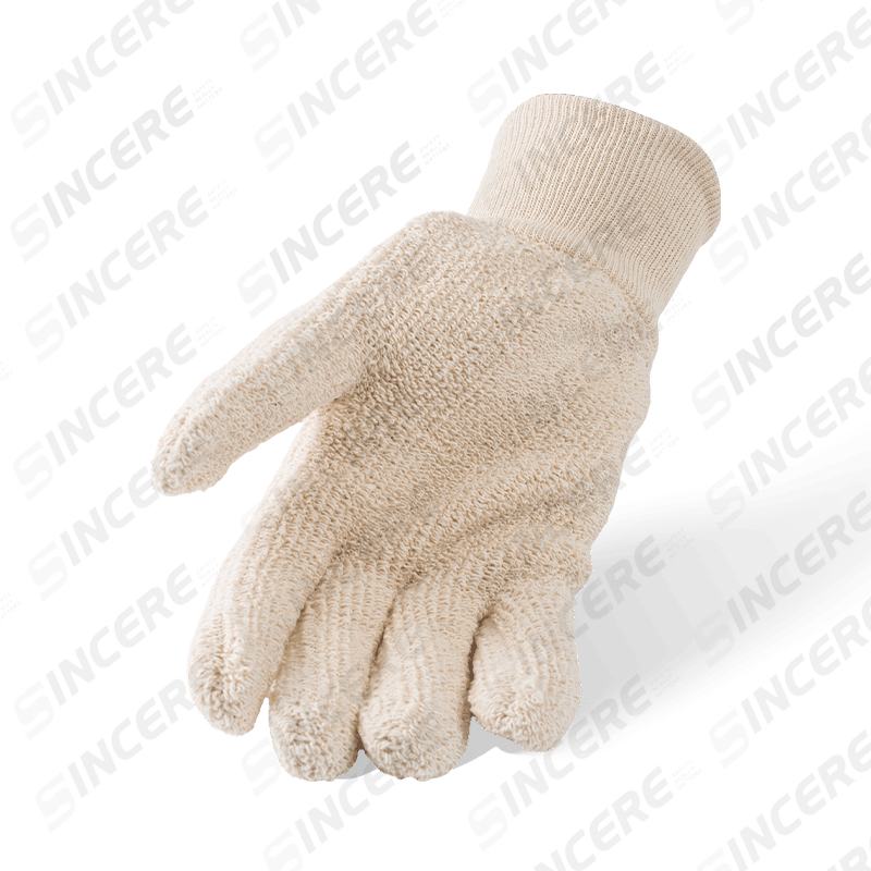Hitzebeständige Handschuhe aus Frottee aus 100 % Baumwolle mit Baumwollstrickhandgelenk — Industrieller Wärmeschutz