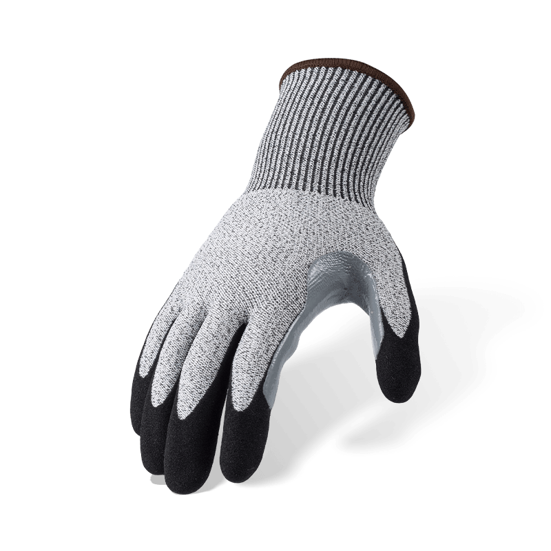 Schnittfeste Handschuhe der Stärke 13 ANSI A4 mit schwarzer Nitril-Sandhandfläche und extra langem, verstärktem Daumen-Schritt Schnittfeste Handschuhe der Stärke 13 ANSI A4 mit schwarzer Nitril-Sandhandfläche und extra langem, verstärktem Daumen-Schritt