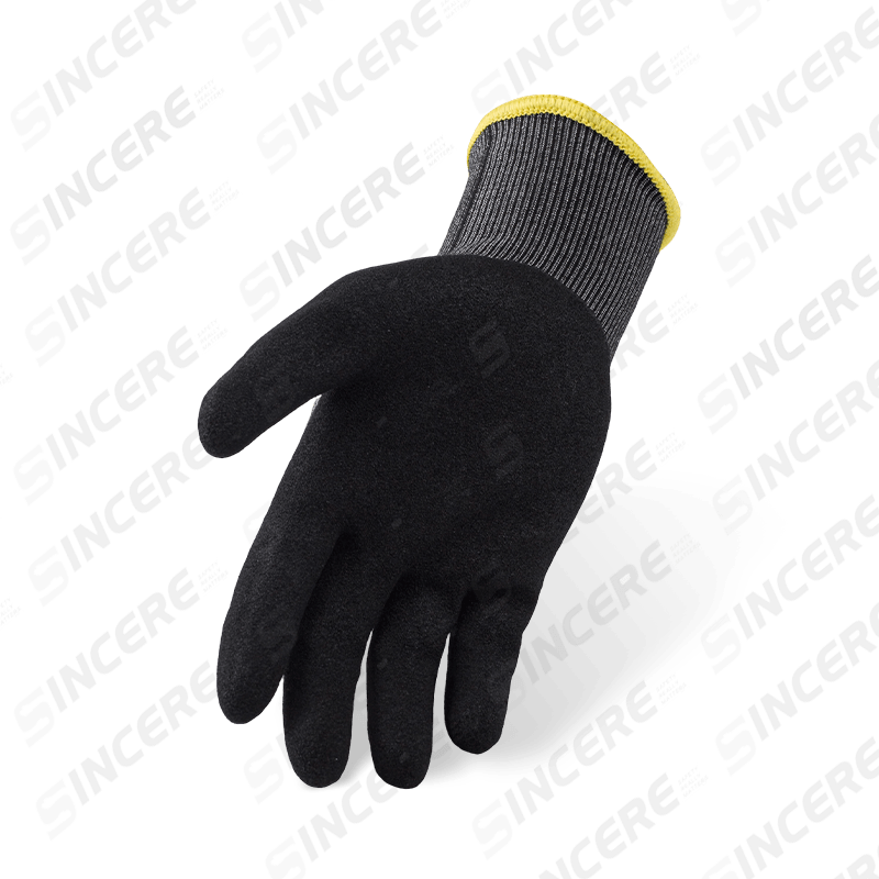 Schnittfeste Handschuhe der Stärke 18 ANSI A6 mit schwarzer Nitril-Sandpalme — ultrafeiner, starker Schnittschutz