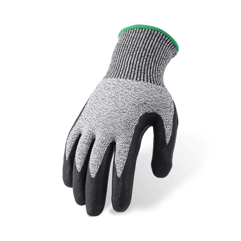 Schnittfeste Handschuhe der Stärke 13 ANSI A4 mit schwarzer Nitril-Mikroschaum-Handfläche und Waffelgitterstruktur — verbesserter Griff Schnittfeste Handschuhe der Stärke 13 ANSI A4 mit schwarzer Nitril-Mikroschaum-Handfläche und Waffelgitterstruktur — verbesserter Griff