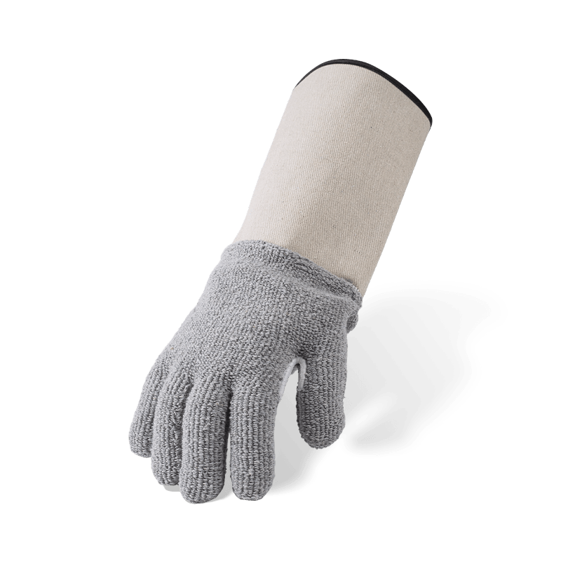 Hitzebeständige Handschuhe aus grauem Baumwollfrottee mit Neoprenmanschette — Industrieller Wärmeschutz
