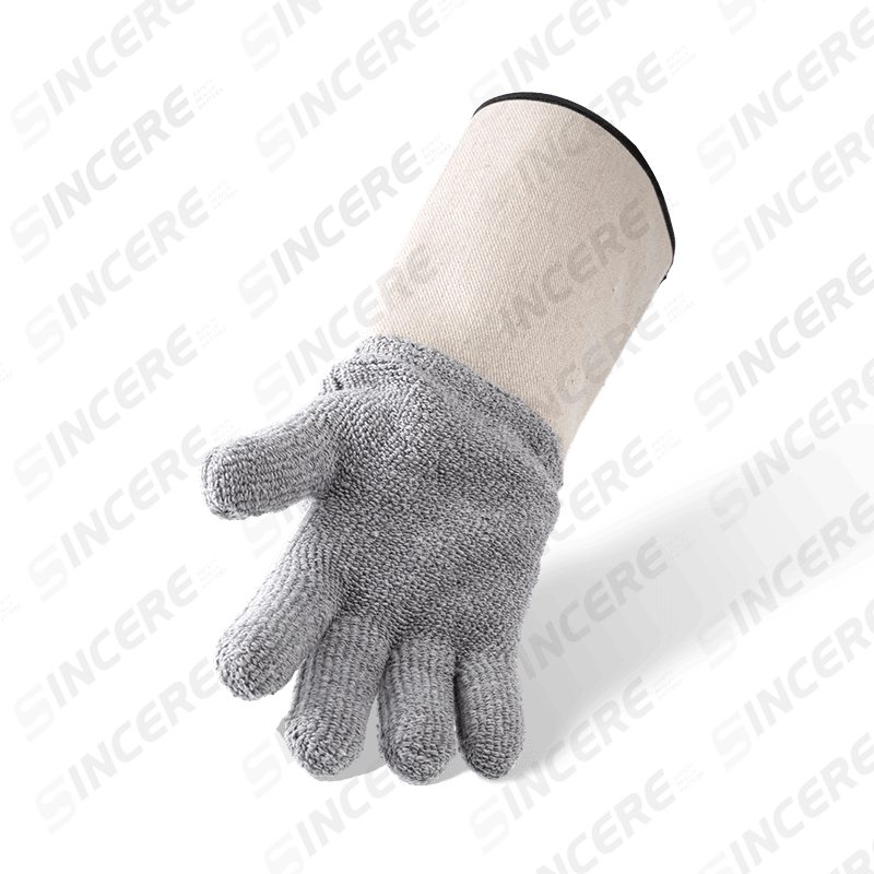 Hitzebeständige Handschuhe aus grauem Baumwollfrottee mit Neoprenmanschette — Industrieller Wärmeschutz