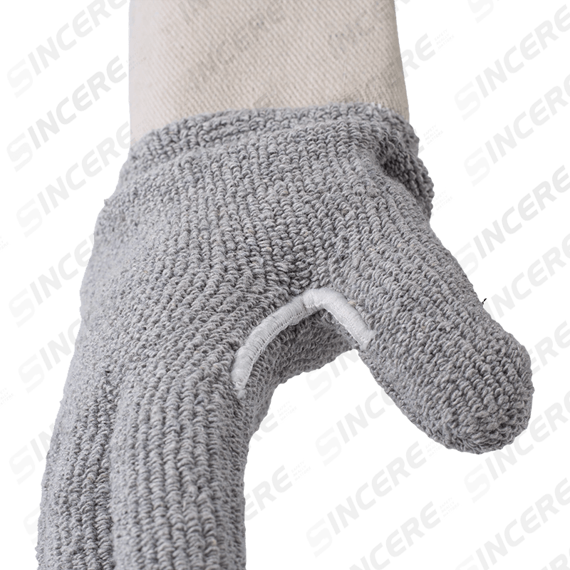 Hitzebeständige Handschuhe aus grauem Baumwollfrottee mit Neoprenmanschette — Industrieller Wärmeschutz