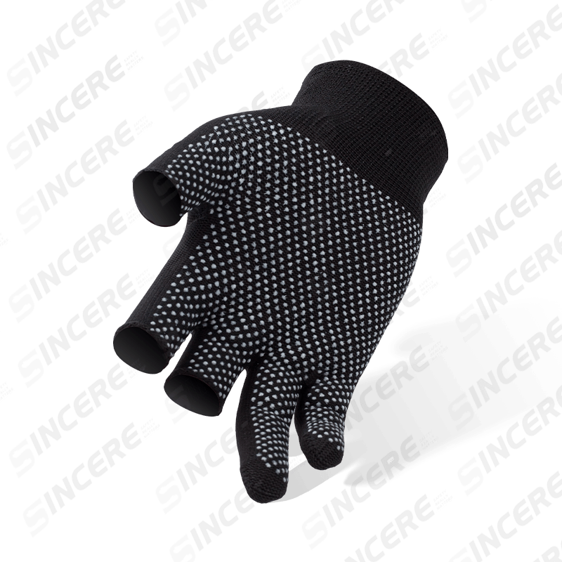 3-fingerlose Polyesterhandschuhe der Stärke 13 mit gepunkteter Handfläche aus PVC — Dexterity Grip-Arbeitshandschuhe